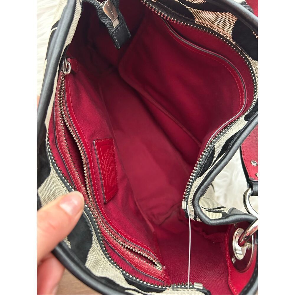 COACH Signature Hampton Stripe Purse Classic Logo Shoulder Bag Black Red White 1 - Picture 4 of 10